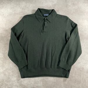 John Ashford Merino Wool Forest Green Henley Collar Sweater